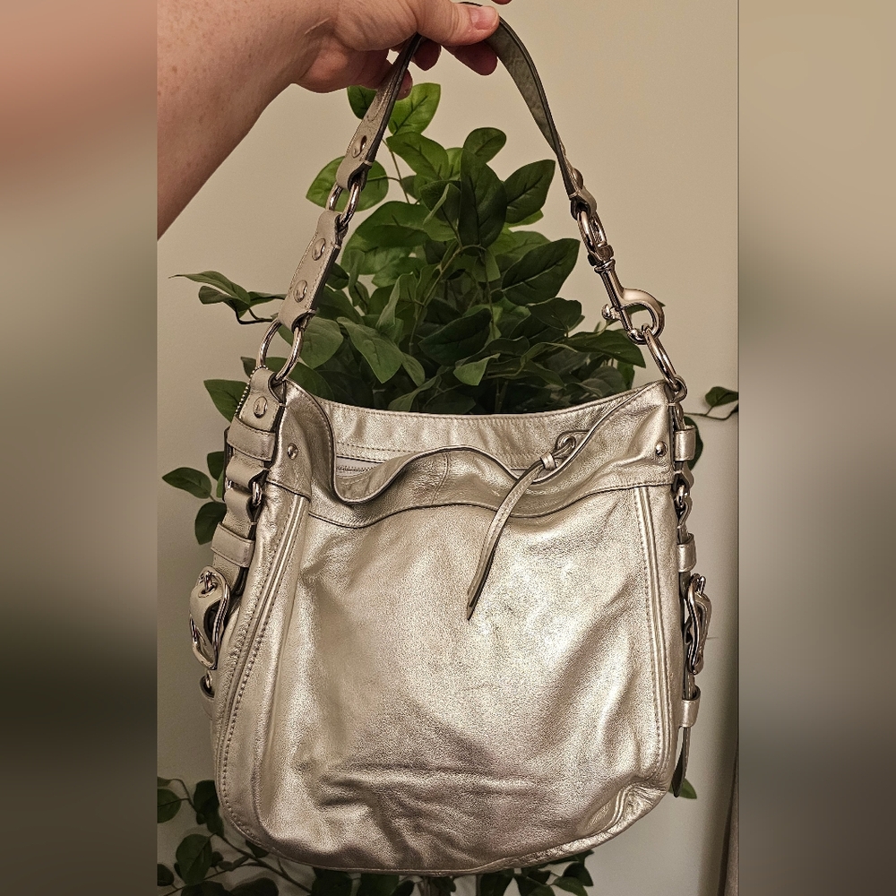 Coach Zoe Large Silver Metallic Shoulder Bag - Picture 2 of 8